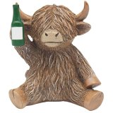 Add rustic charm to your home with this detailed Highland Cow figurine, playfully holding a beer bottle