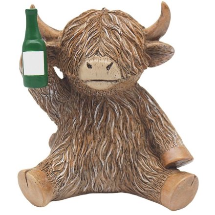 Highland Cow with Beer Bottle