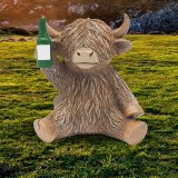 Add rustic charm to your home with this detailed Highland Cow figurine, playfully holding a beer bottle