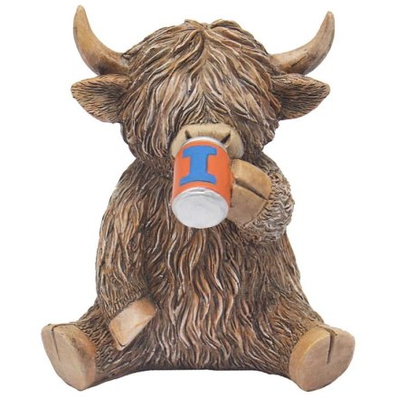 Highland Cow Drinking Iron Brew Ornament