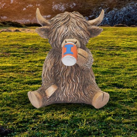 Highland Cow Drinking Iron Brew Ornament
