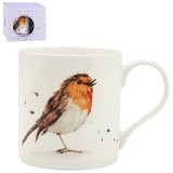 Delightful coffee or tea mug featuring a cute robin design.