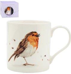Charming mug with an adorable robin design, perfect for your coffee or tea moments.