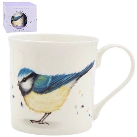 Charming coffee or tea mug featuring a delightful bluetit design.