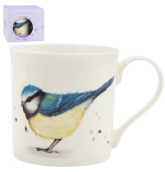 Charming coffee or tea mug featuring a delightful bluetit design.