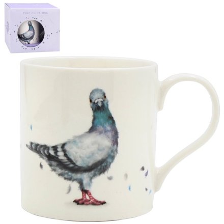 Coffee mug featuring an adorable pigeon motif