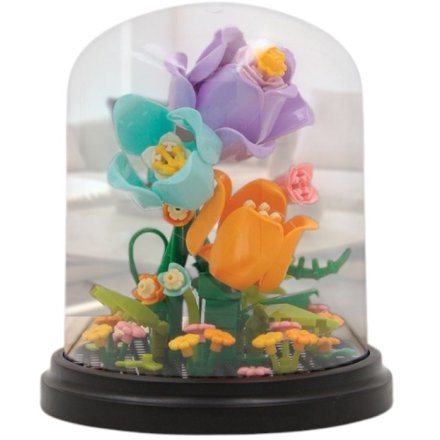 Add color to playtime with Minibricks Vibrant Tulips Encased in Dome.