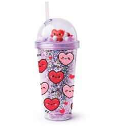 Sip in style with the Amore Hearts Double Walled Cup & Straw