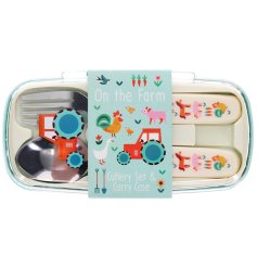 Adorable farm-themed kids' cutlery set perfect for mealtime fun!