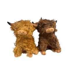 A mix of 2 charming highland cow plush toys for cuddly fun.