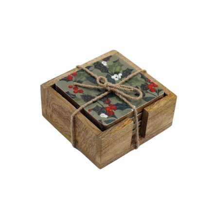 Set of 4 Festive Berry Enamel Topped Coasters, 10cm