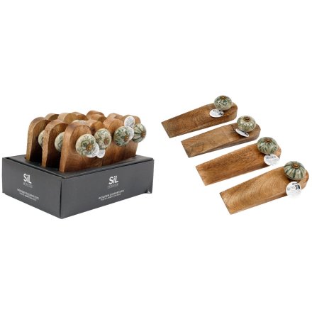 Wooden Doorstop in Green, 16.5cm