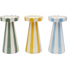 Illuminate your space with this elegant 20cm Stripe Pillar Candle