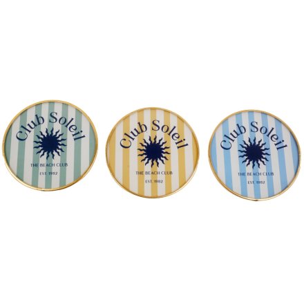 3/A Soleil Glass Coasters, 10cm 