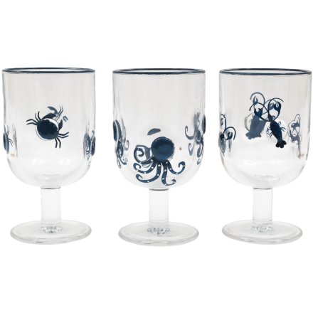 15.5cm Sealife Wine Glass, 3/A 
