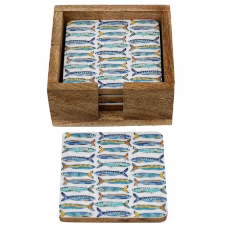 S/4 Sardines Enamel Coasters, 11cm 