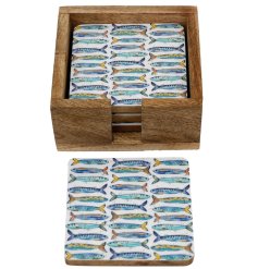 Protect your surfaces in style with the S/4 Sardines Enamel Coasters