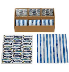 Protect your surfaces in style with this vibrant Sardines Print Coaster
