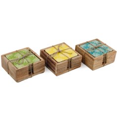 Shield your surfaces elegantly with the set of 4 Palm Enamel Coasters.
