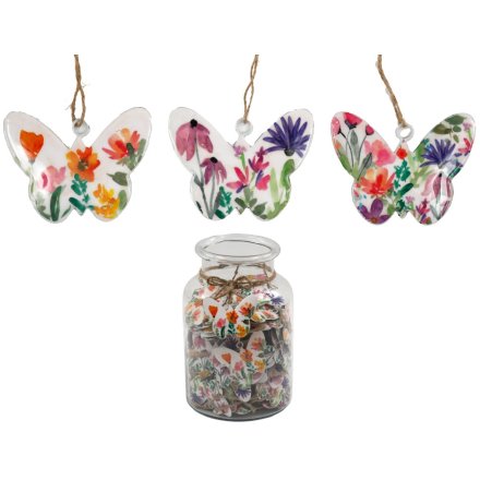 Enamel Hanging Heart B/fly W/jar