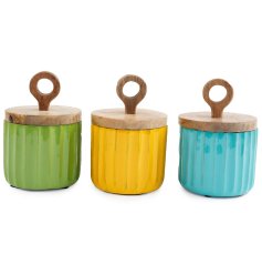A colourful set of storage jars