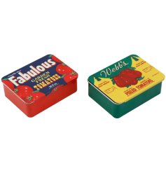 This 12cm Tomato Tin with a convenient push-pull lid offers easy access and secure storage. 