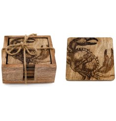 Protect your surfaces in style with our S/4 10cm Engraved Crab Coasters