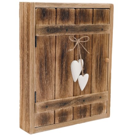 Wood Key Box with Hearts, 30cm