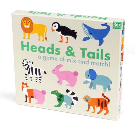 Have fun with Heads and Tails! A 24-piece animal memory and matching game full of colorful designs.