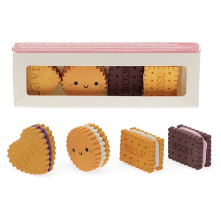 Add a sweet touch to your desk with this set of 4 biscuit-shaped erasers