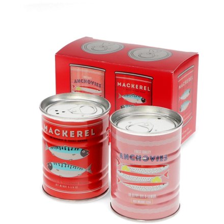 Add a splash of nautical charm to your table with these fish-shaped tin salt and pepper shakers