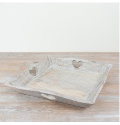 Charming wooden tray with heart cut-outs, 