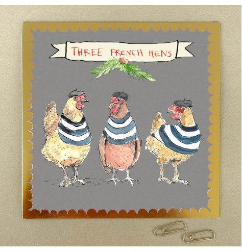 Spread holiday cheer with the delightful '3 French Hens' festive Pizazz Greetings Card.