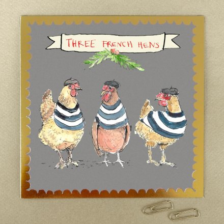3 French Hens' Pizazz Greetings Card, 15cm 