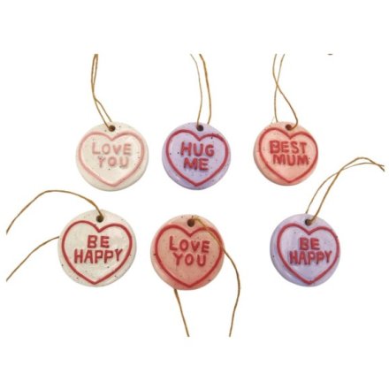 Decorate with this 4cm Ceramic Love Heart Hanging Ornament, showcasing a sweet message and vibrant design.