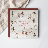 Wishing you a Merry Christmas with this beautifully illustrated ice-skating themed card.