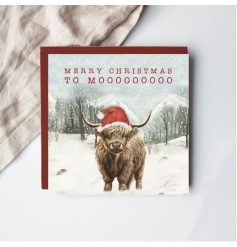 Share holiday cheer with this charming Highland Cow Christmas card, perfect for friends and loved ones.