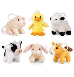 A cute assortment of 6 farmyard animal plush key clips