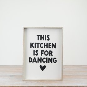 Bring charm to your kitchen with the delightful "Kitchen Dancing" wooden sign.