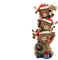charming highland cow stack with merry christmas sign 