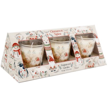S/3 Folk Votives In Box, 16.8cm 