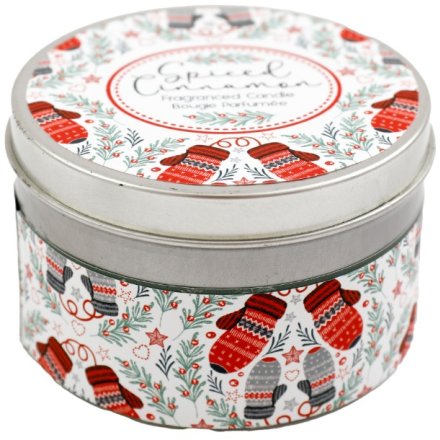 5cm Tin Candle with Mittens Design