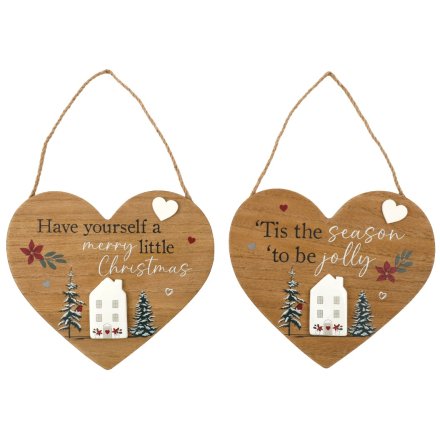 2/a Wooden Christmas Heart Plaques, 23cm 