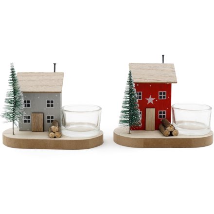 13cm Xmas House Tlight Holder, 2/A 