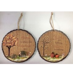Add a cozy autumn touch to your home with these round wooden plaque