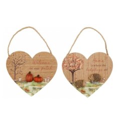 Add cozy autumn charm to your home with this 16cm Autumn Heart Plaque