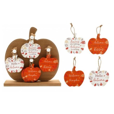 Wooden Pumpkin Hang Deco, 9cm 