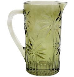This stylish Palm Glass Carafe brings a refined and elegant flair to any setting.
