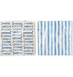 Bring coastal charm to your table with these playful sardine-themed napkins.