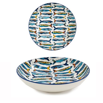 Pasta Bowl with Sardine Design, 21.3cm
